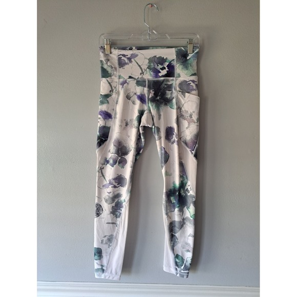 Athleta Floral Mudra Tight Yoga High Waist Leggins Pockets Side Size Small - Picture 1 of 10
